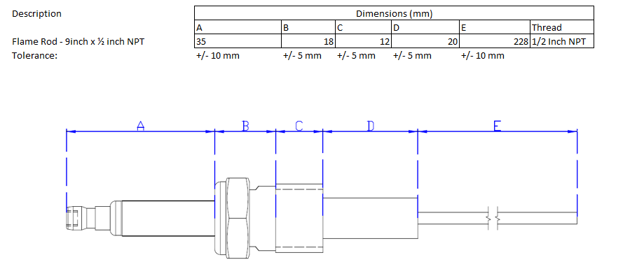 Flame Rod - 228mm x 1/2 NPT