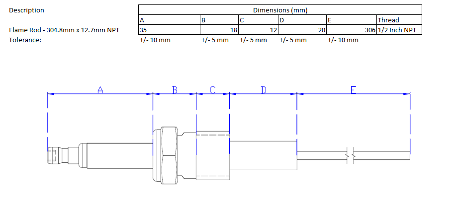 Flame Rod - 305mm x 1/2 NPT