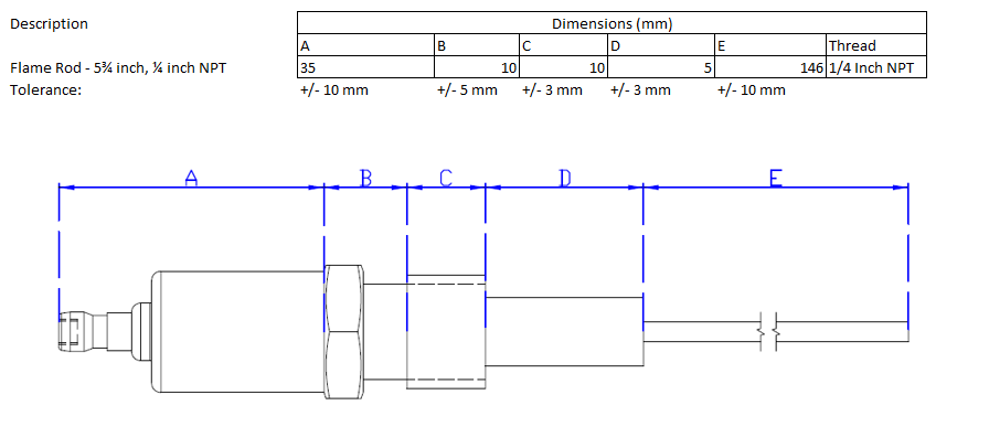 Flame Rod - 146mm x 1/4 NPT