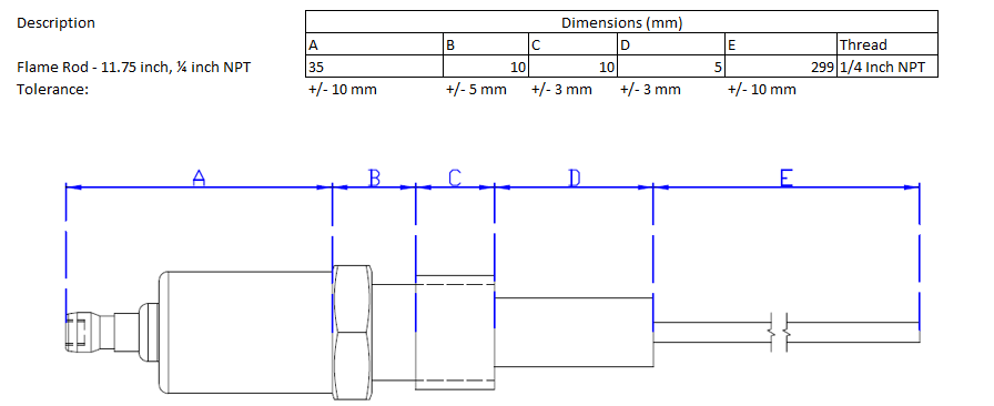 Flame Rod - 299mm x 1/4 NPT