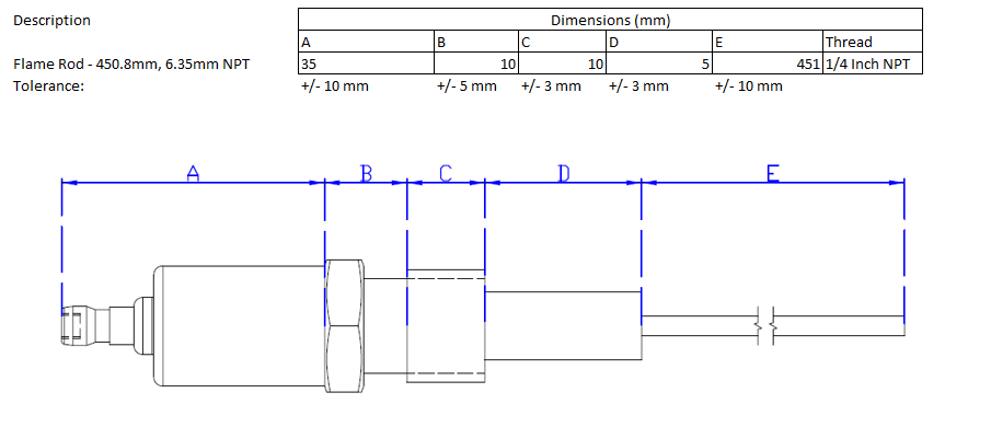Flame Rod - 451mm x 1/4 NPT